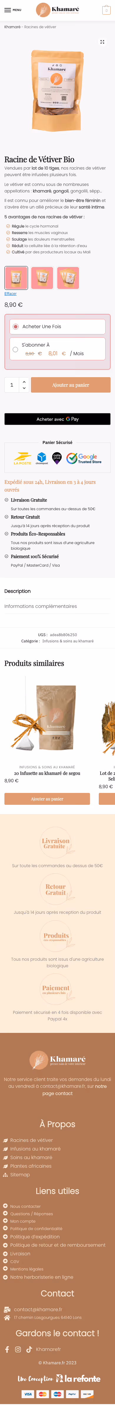 Fiche produit mobile